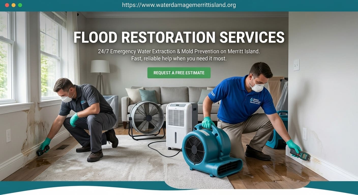 Flood restoration pumps removing water from a Merritt Island, FL property