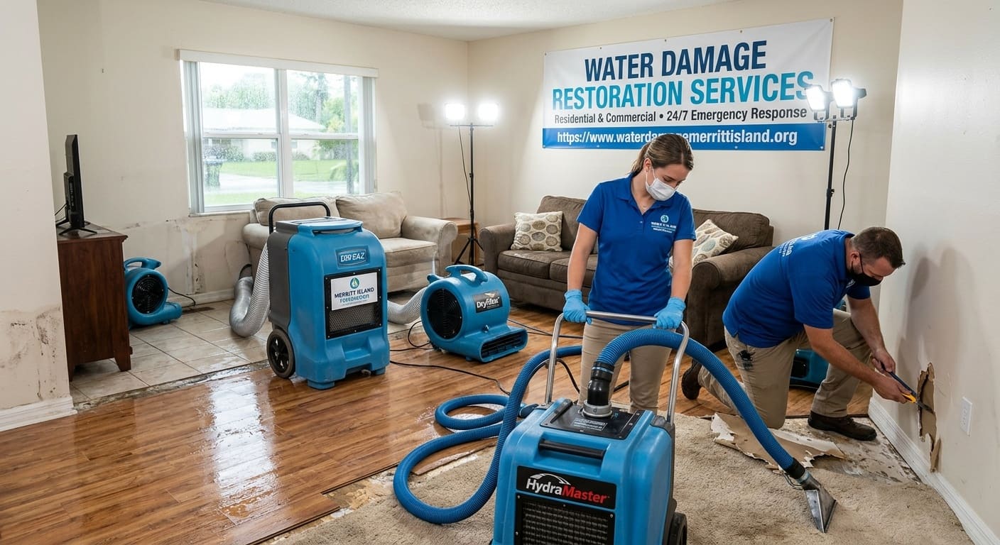 Structural drying equipment restoring a water damaged Merritt Island home