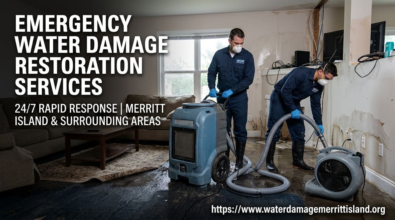 Emergency water damage crew extracting standing water in a Merritt Island home